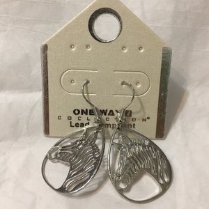 Silver teardrop fishhook back zebra earrings